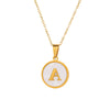 Wholesale Stainless Steel Pendant Necklace With White Shell Inlay Hammered Cross Chain For Women Featuring Letters Numbers Text Design With Polished Plating