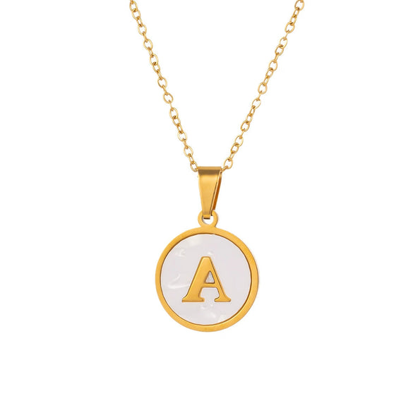 Wholesale Stainless Steel Pendant Necklace With White Shell Inlay Hammered Cross Chain For Women Featuring Letters Numbers Text Design With Polished Plating
