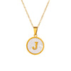 Wholesale Stainless Steel Pendant Necklace With White Shell Inlay Hammered Cross Chain For Women Featuring Letters Numbers Text Design With Polished Plating