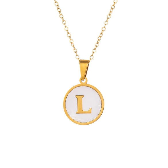 Wholesale Stainless Steel Pendant Necklace With White Shell Inlay Hammered Cross Chain For Women Featuring Letters Numbers Text Design With Polished Plating