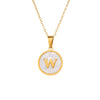 Wholesale Stainless Steel Pendant Necklace With White Shell Inlay Hammered Cross Chain For Women Featuring Letters Numbers Text Design With Polished Plating