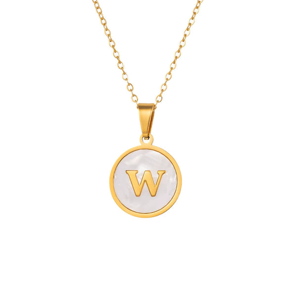 Wholesale Stainless Steel Pendant Necklace With White Shell Inlay Hammered Cross Chain For Women Featuring Letters Numbers Text Design With Polished Plating