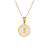 Wholesale Stainless Steel Pendant Necklace With White Shell Inlay Hammered Cross Chain For Women Featuring Letters Numbers Text Design With Polished Plating