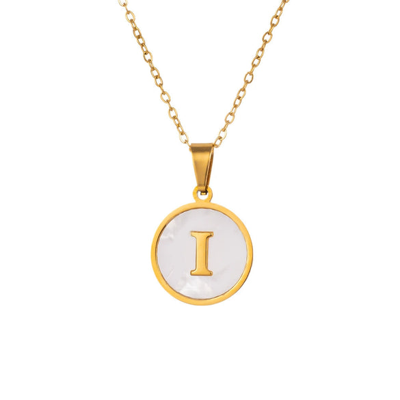 Wholesale Stainless Steel Pendant Necklace With White Shell Inlay Hammered Cross Chain For Women Featuring Letters Numbers Text Design With Polished Plating
