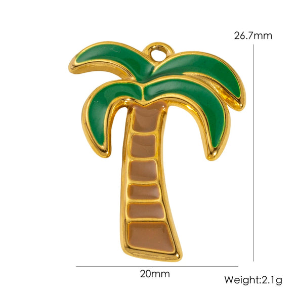 Wholesale Stainless Steel Pendant With Oil Dripping Coconut Tree Pattern Electroplated For Necklace And Bracelet