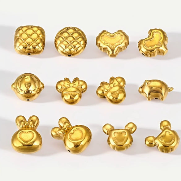 Wholesale Stainless Steel Perforated Round Baroque Style Totem Pattern 18K Gold Plated Spacer Beads For Diy Pendant Necklace And Bracelet Jewelry