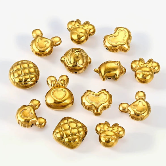 Wholesale Stainless Steel Perforated Round Baroque Style Totem Pattern 18K Gold Plated Spacer Beads For Diy Pendant Necklace And Bracelet Jewelry