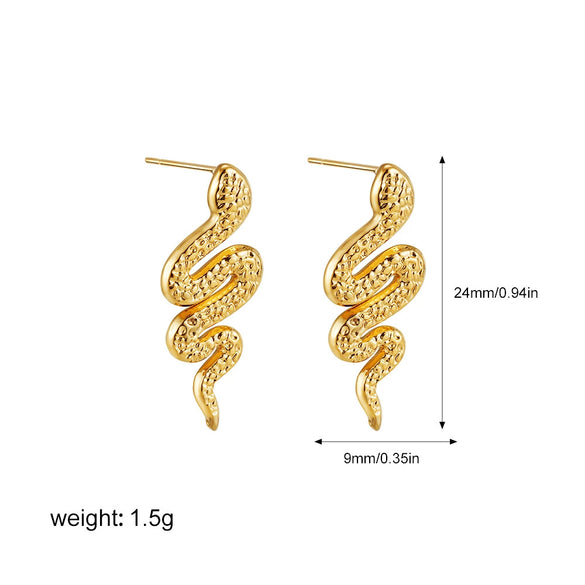 Wholesale Stainless Steel Personality Animal Zodiac Golden Snake Liquid Earrings With Electroplating