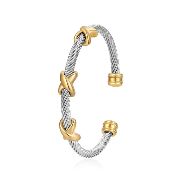 Wholesale Stainless Steel Personality Twist Wire Opening Adjustable Geometric Pattern Electroplated Bracelet