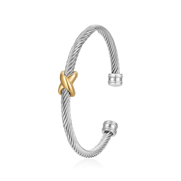Wholesale Stainless Steel Personality Twist Wire Opening Adjustable Geometric Pattern Electroplated Bracelet