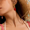 Wholesale Stainless Steel Pink Ceramic Conch Drop Shape Pendant Earrings With 18K Gold Electroplating For Women