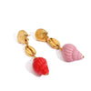 Wholesale Stainless Steel Pink Ceramic Conch Drop Shape Pendant Earrings With 18K Gold Electroplating For Women