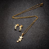 Wholesale Stainless Steel Plant Flower Palm Leaf Pendant Earrings Three Piece Set With Electroplating For Women Autumn And Winter 2024