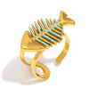 Wholesale Stainless Steel Plated 18K Gold Cross Line Fishbone Flower Crab Tortoise Open Ring With Geometric Shape And Electroplating For Women