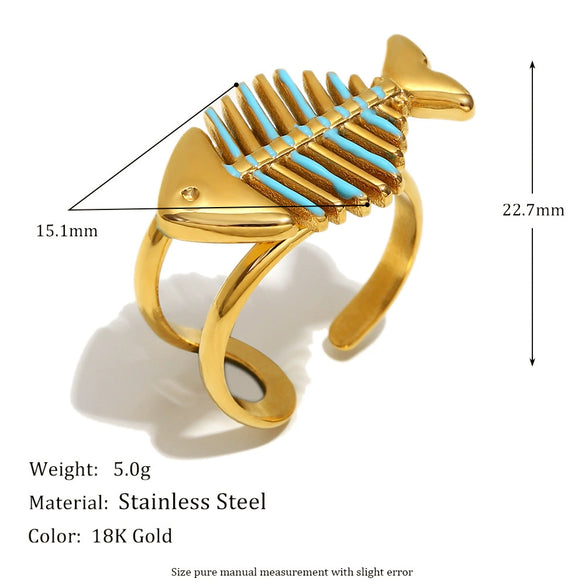 Wholesale Stainless Steel Plated 18K Gold Cross Line Fishbone Flower Crab Tortoise Open Ring With Geometric Shape And Electroplating For Women