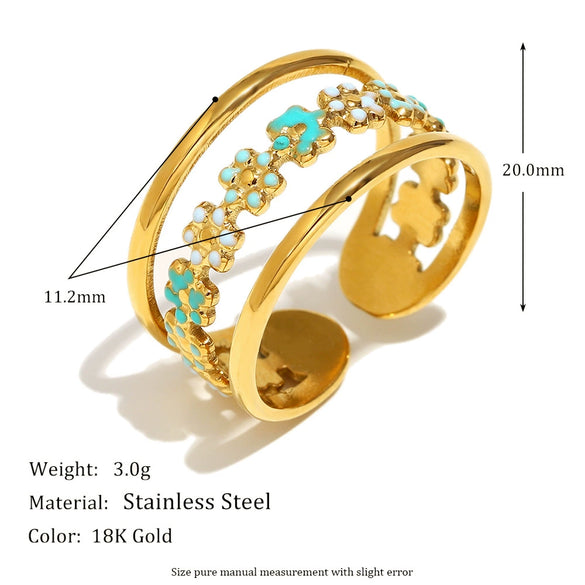 Wholesale Stainless Steel Plated 18K Gold Cross Line Fishbone Flower Crab Tortoise Open Ring With Geometric Shape And Electroplating For Women