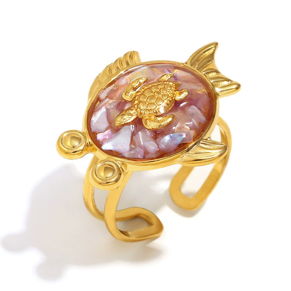 Wholesale Stainless Steel Plated 18K Gold Cross Line Fishbone Flower Crab Tortoise Open Ring With Geometric Shape And Electroplating For Women