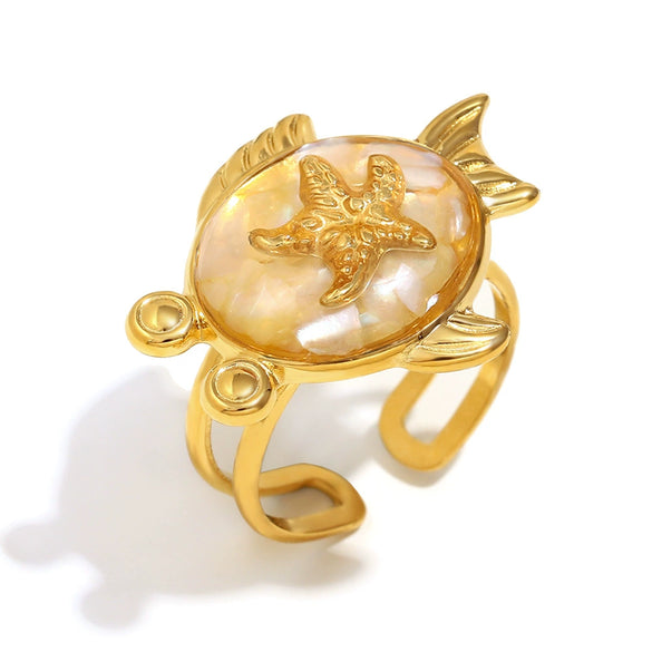 Wholesale Stainless Steel Plated 18K Gold Cross Line Fishbone Flower Crab Tortoise Open Ring With Geometric Shape And Electroplating For Women