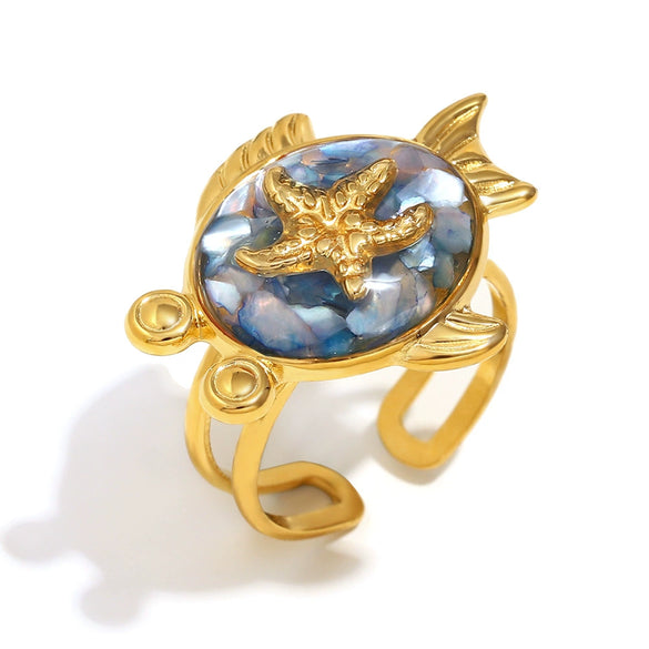 Wholesale Stainless Steel Plated 18K Gold Cross Line Fishbone Flower Crab Tortoise Open Ring With Geometric Shape And Electroplating For Women