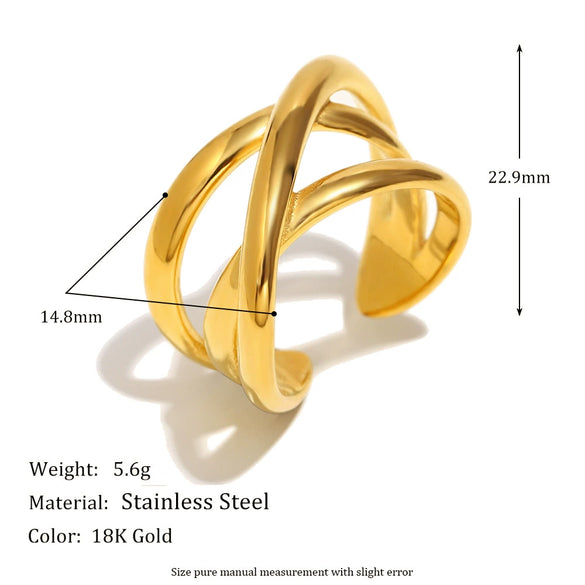 Wholesale Stainless Steel Plated 18K Gold Cross Line Fishbone Flower Crab Tortoise Open Ring With Geometric Shape And Electroplating For Women