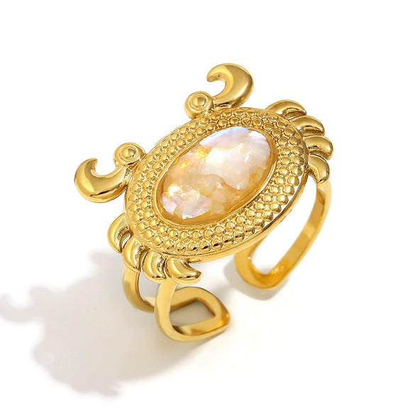 Wholesale Stainless Steel Plated 18K Gold Cross Line Fishbone Flower Crab Tortoise Open Ring With Geometric Shape And Electroplating For Women