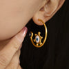 Wholesale Stainless Steel Plated 18K Gold Enamel Glaze Geometric Light Eyes C Ring Exaggerated Earrings For Women With Electroplating