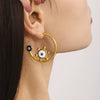 Wholesale Stainless Steel Plated 18K Gold Enamel Glaze Geometric Light Eyes C Ring Exaggerated Earrings For Women With Electroplating