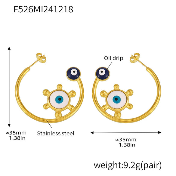 Wholesale Stainless Steel Plated 18K Gold Enamel Glaze Geometric Light Eyes C Ring Exaggerated Earrings For Women With Electroplating
