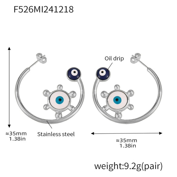 Wholesale Stainless Steel Plated 18K Gold Enamel Glaze Geometric Light Eyes C Ring Exaggerated Earrings For Women With Electroplating