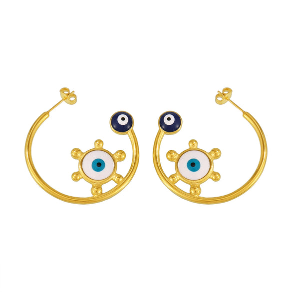 Wholesale Stainless Steel Plated 18K Gold Enamel Glaze Geometric Light Eyes C Ring Exaggerated Earrings For Women With Electroplating