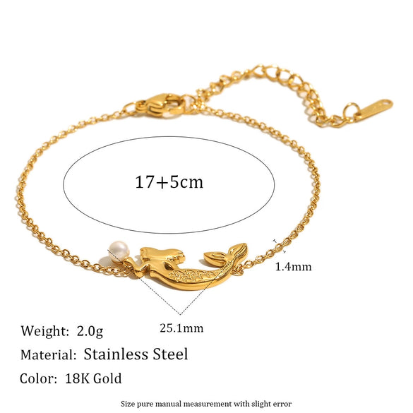 Wholesale Stainless Steel Plated 18K Gold Imitation Pearl Mermaid Pendant Necklace And Bracelet For Women With Geometric Design And Electroplating Process