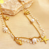 Wholesale Stainless Steel Plated 18K Gold Pearl Star U Shape Pendant Necklace With Vintage Style