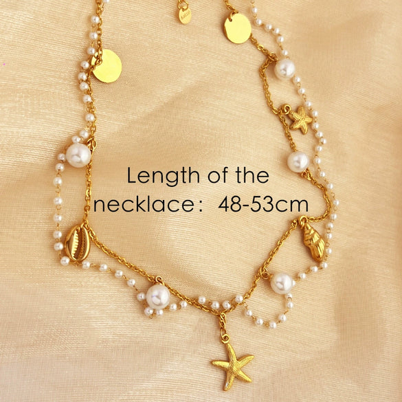 Wholesale Stainless Steel Plated 18K Gold Pearl Star U Shape Pendant Necklace With Vintage Style