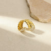 Wholesale Stainless Steel Pleated Geometric Glossy Ring With Sunflower Design And Electroplating