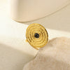 Wholesale Stainless Steel Pleated Geometric Glossy Ring With Sunflower Design And Electroplating