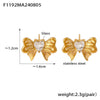 Wholesale 316L Stainless Steel Pleated Zircon Bow Geometric Women's Earrings Pvd Plated 18K Real Gold Light Luxury Style