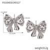 Wholesale 316L Stainless Steel Pleated Zircon Bow Geometric Women's Earrings Pvd Plated 18K Real Gold Light Luxury Style
