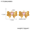 Wholesale 316L Stainless Steel Pleated Zircon Bow Geometric Women's Earrings Pvd Plated 18K Real Gold Light Luxury Style