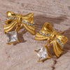 Wholesale 316L Stainless Steel Pleated Zircon Bow Geometric Women's Earrings Pvd Plated 18K Real Gold Light Luxury Style