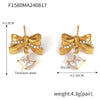 Wholesale 316L Stainless Steel Pleated Zircon Bow Geometric Women's Earrings Pvd Plated 18K Real Gold Light Luxury Style