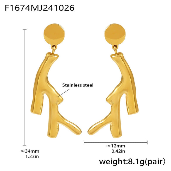 Wholesale Stainless Steel Pvd Gold Plated Irregular Niche Style Electroplated Earrings For Women