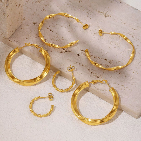 Wholesale Stainless Steel Pvd Plated C Shaped And U Shaped Geometric Circle Earrings For Women