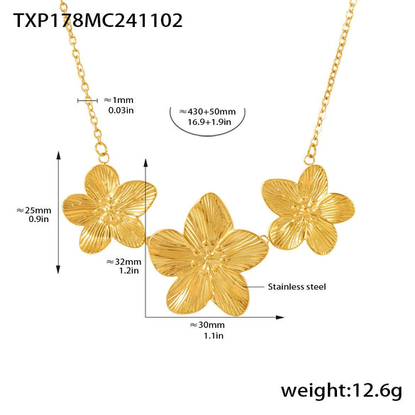 Wholesale 316L Stainless Steel Pvd Plated Jewelry Set With Golden Flower Design Ring Necklace Bracelet