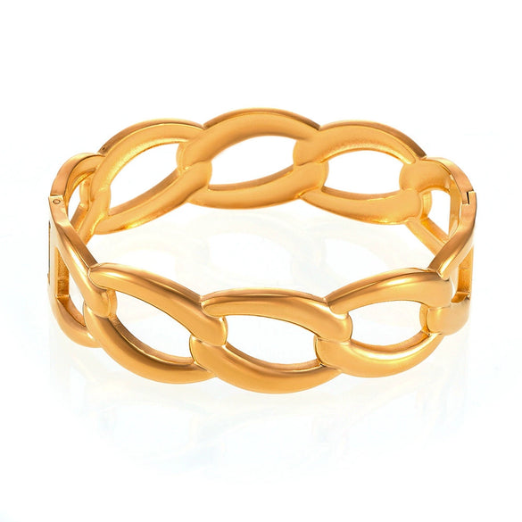 Wholesale Stainless Steel Pvd Plated 18K Real Gold Interlocking Bracelet With Geometric Style