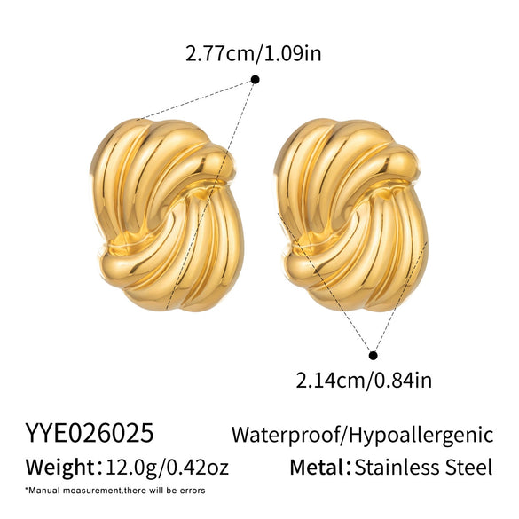 Wholesale Stainless Steel Real Gold Plated Geometric Striped Earrings For Women