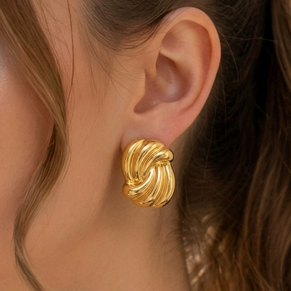 Wholesale Stainless Steel Real Gold Plated Geometric Striped Earrings For Women