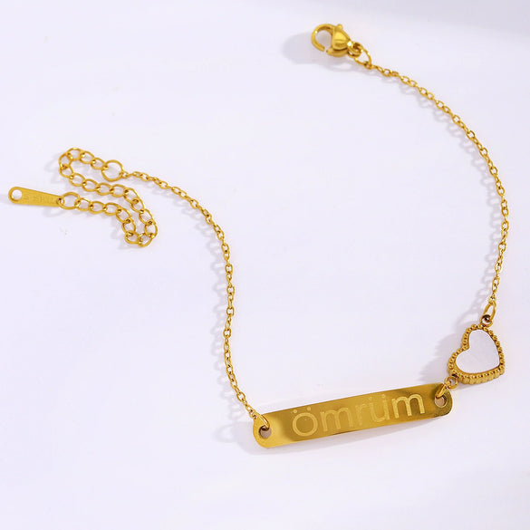 Wholesale Stainless Steel Real Gold Plated Heart Shape Letter Bracelet For Women And Unisex