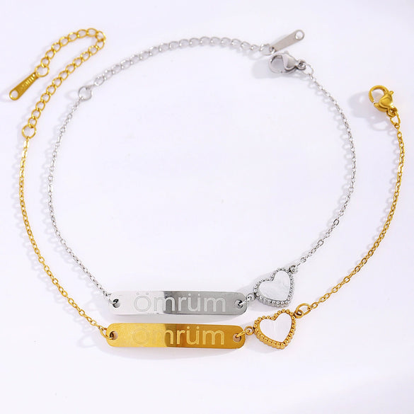Wholesale Stainless Steel Real Gold Plated Heart Shape Letter Bracelet For Women And Unisex