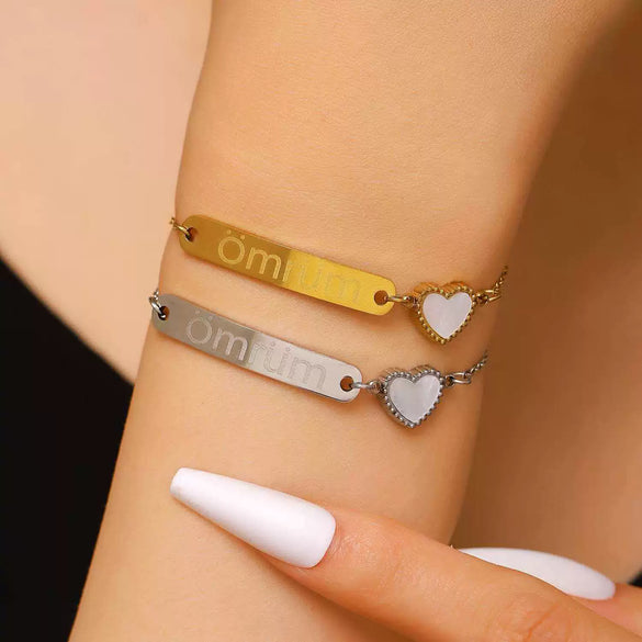 Wholesale Stainless Steel Real Gold Plated Heart Shape Letter Bracelet For Women And Unisex