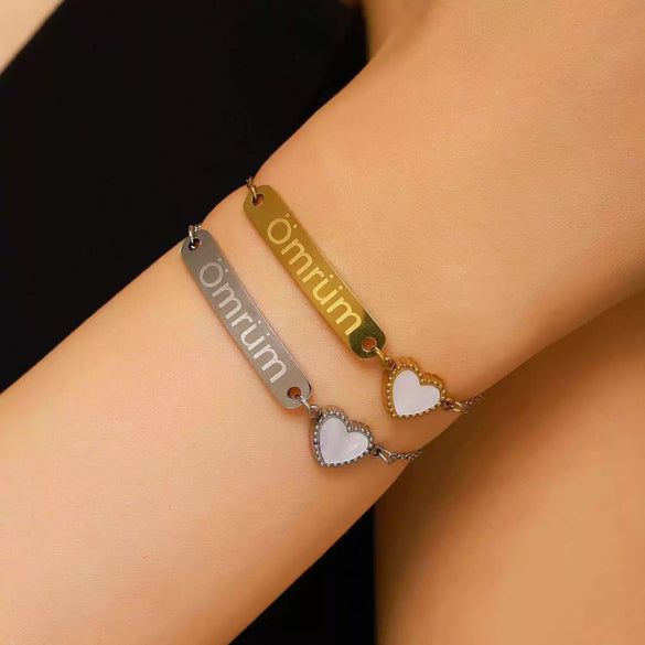 Wholesale Stainless Steel Real Gold Plated Heart Shape Letter Bracelet For Women And Unisex